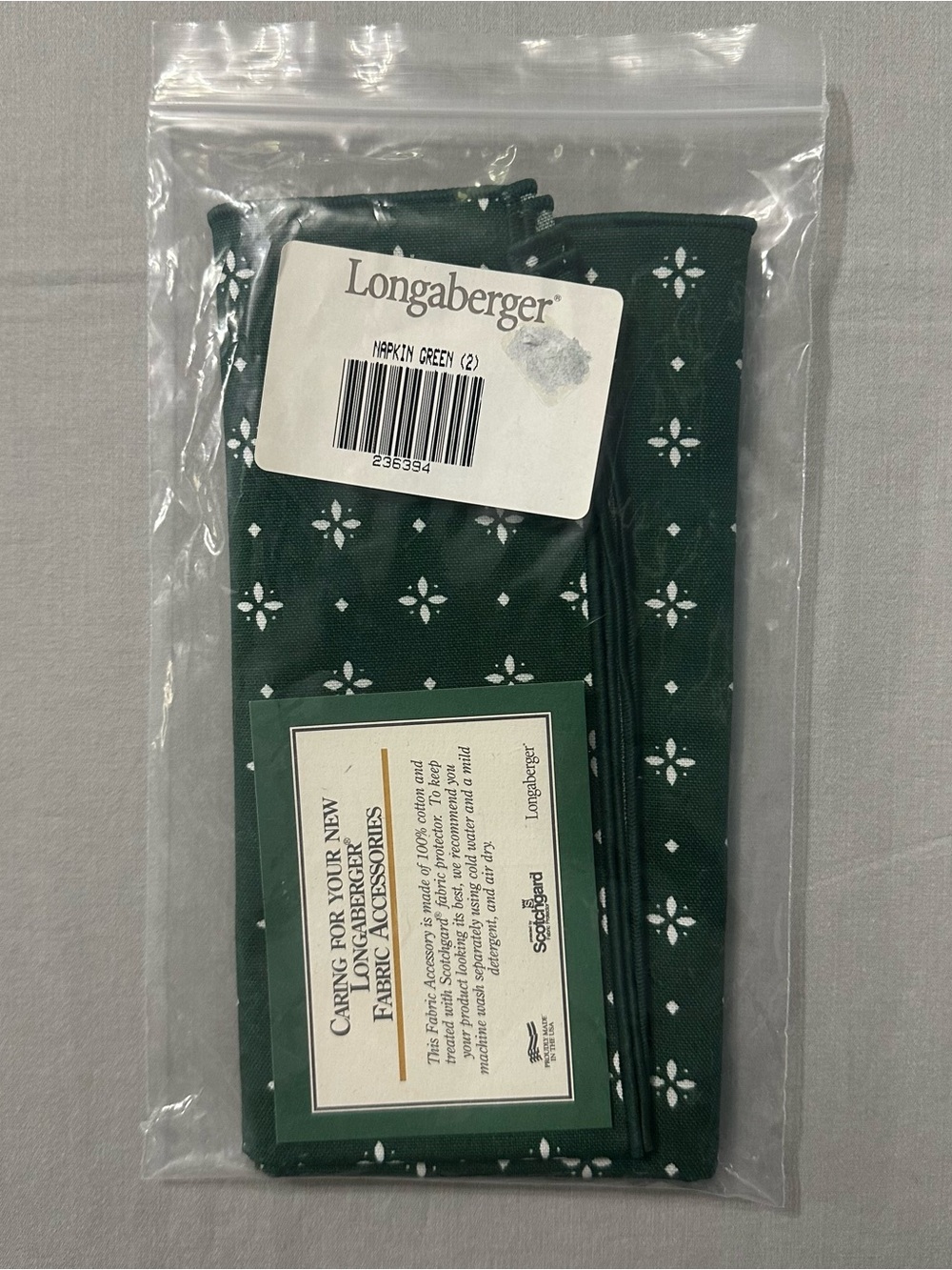 Longaberger "Heritage Green" Fabric Napkins Set of 2 – New NIP 17”